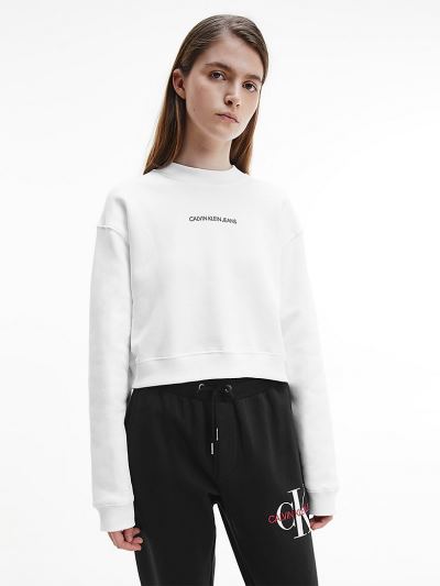 Calvin Klein Ruhák HU364580 | Calvin Klein Organic Cotton Cropped Logo Női Pulóver Világos Fehér
